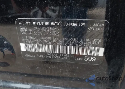 2017 Mitsubishi Lancer Es/Le from USA, damaged, VIN JA32U2FUXHU012128